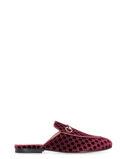 Gucci Red Slipper Princetown Velvet Virgin Wool Slippers