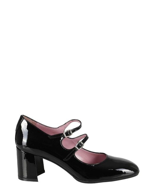 CAREL PARIS Black Paris Double-Strap Mid-Heeled Buckled Pumps