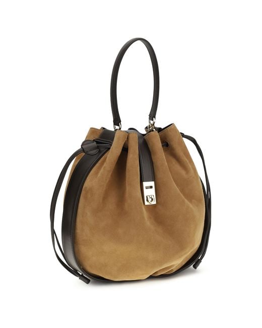 Ferragamo Natural Hug Buckle Bucket Bag Calf Leather Bos Taurus