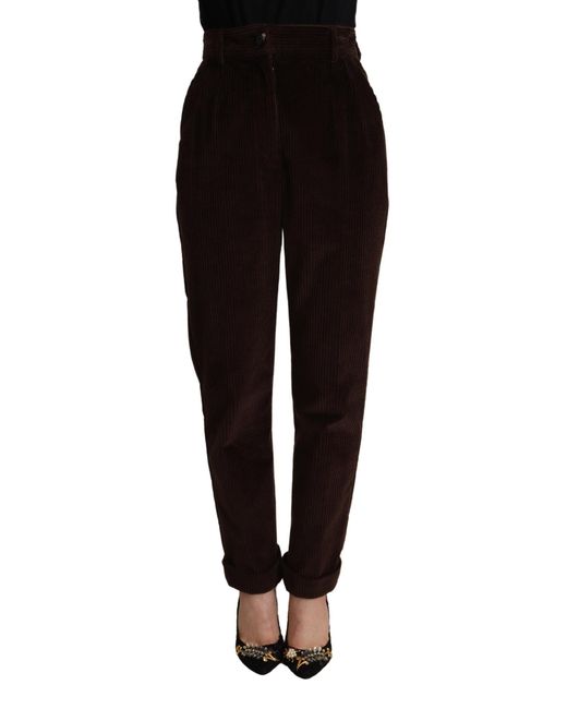 Dolce & Gabbana Black Elegant Bordeaux High-Waisted Corduroy Pant