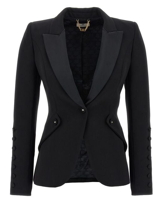 Elisabetta Franchi Black Lightweight Single-Breasted Tuxedo Blazer