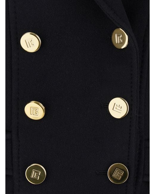 Balmain Blue Jacket With Wide Lapels And Metallic Logo Buttons