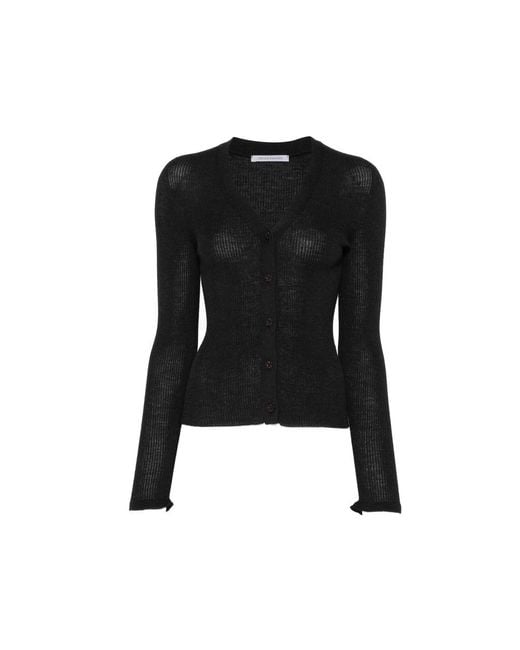 CECILIE BAHNSEN Black Ribbed-Knit V-Neck Cardigan