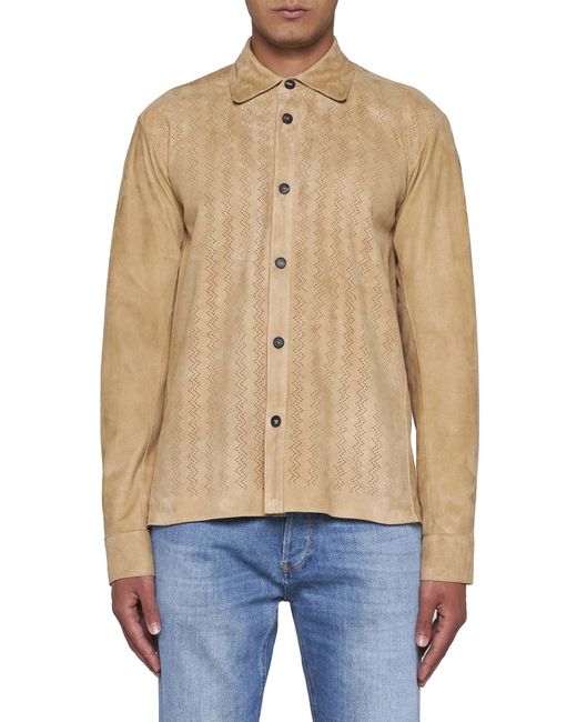 Tagliatore Natural Perforated Suede Shirt for men