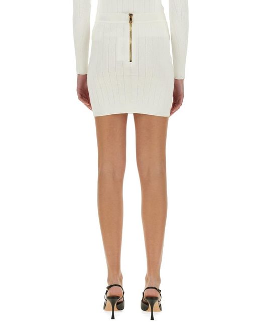 Balmain White Knit Skirt Viscose