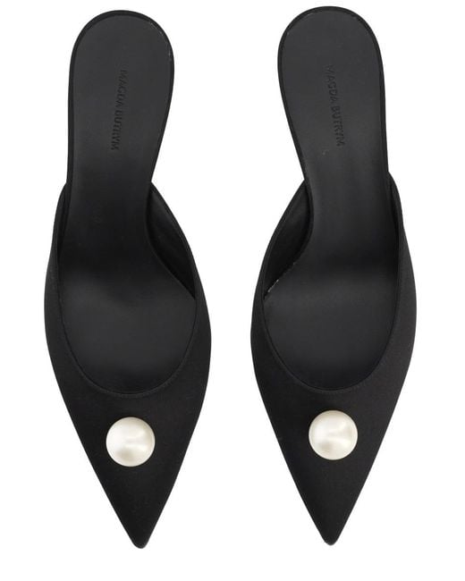 Magda Butrym Blue Silk Mules With Pearl