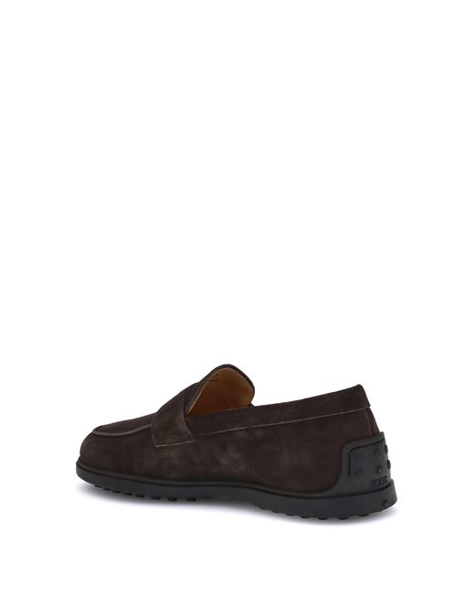 Tod's Black Suede Loafers With Monogram Detail Calf Leather Bos Taurus for men