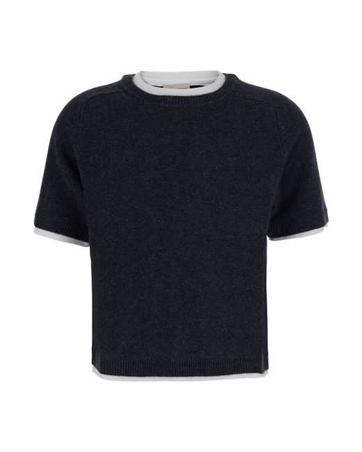 Semicouture Black Knit Sweater Aida Popeline Cashmere Wool Tops