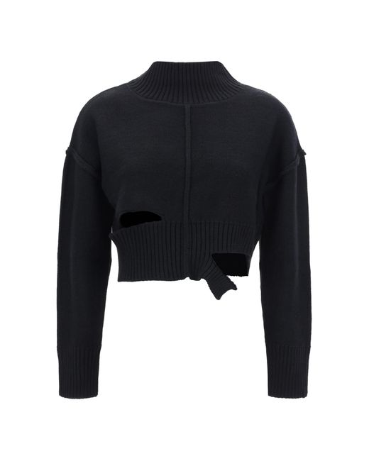 MM6 by Maison Martin Margiela Blue Virgin Wool And Acrylic Cut-Out Distressed Effect Sweater