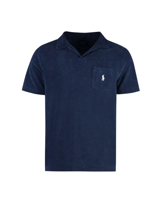 Ralph Lauren Blue Towelling Polo Shirt for men