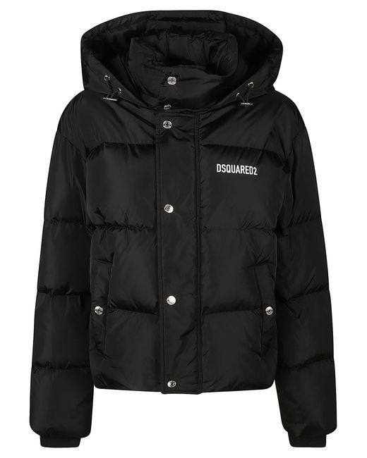 DSquared² Chest Logo Puffer Jacket in Black | Lyst