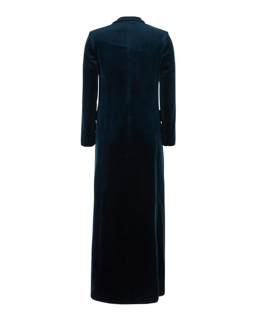 Le Plain Blue Jacket Double-Breasted Velvet Coat