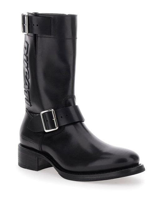 DSquared² Black 'Ducati X D2' Ankle Boots With Side Zip Closure And Maxi Logo Lettering On The Side for men