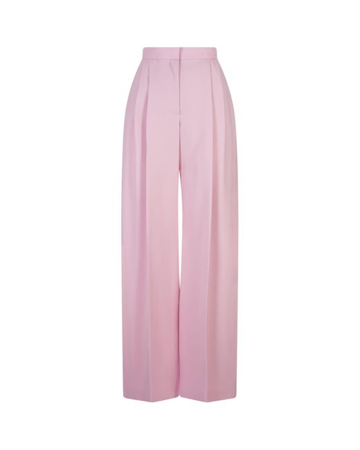 Alexander McQueen Pink Wide Leg Trousers With Double Pleat