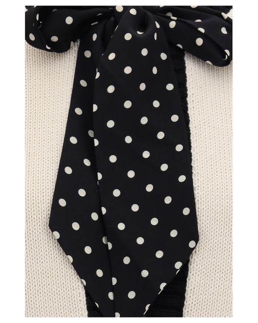 Valentino White Open Polka-Dot Bow Cardigan Cotton; Polyester