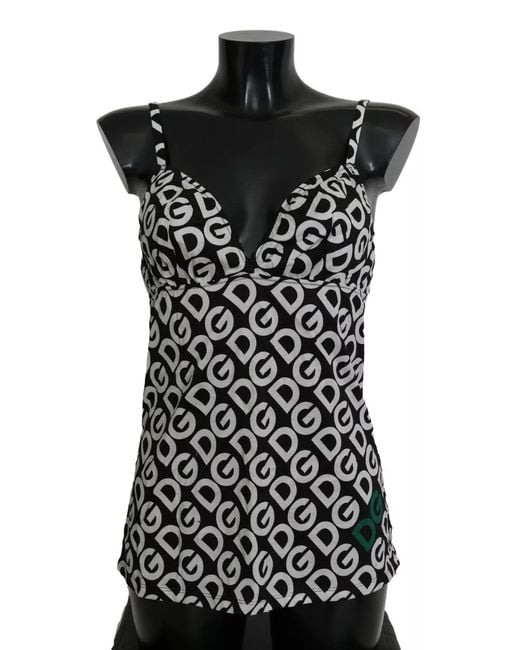 Dolce & Gabbana Black Dg Mania Print Sleeveless Swimwear Clothing