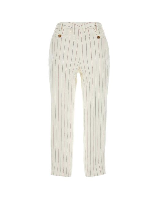 PT01 White Embroidered Linen Blend Pant