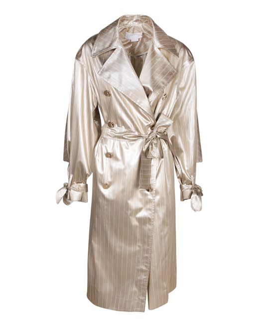 Genny Natural Striped Satin Sand Trench Coat