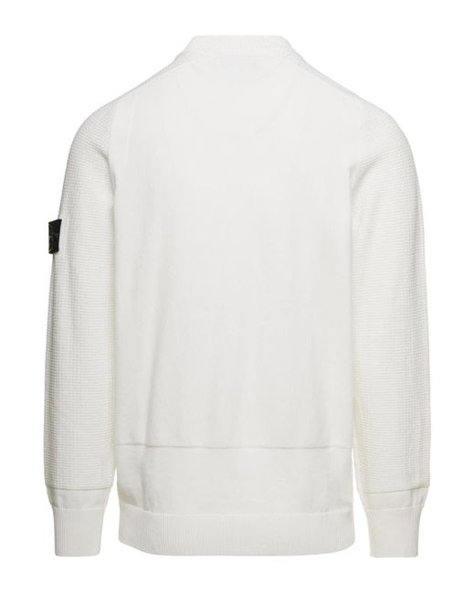 Stone Island White Crew Neck Sweater With Logo Application On Sleeve I for men