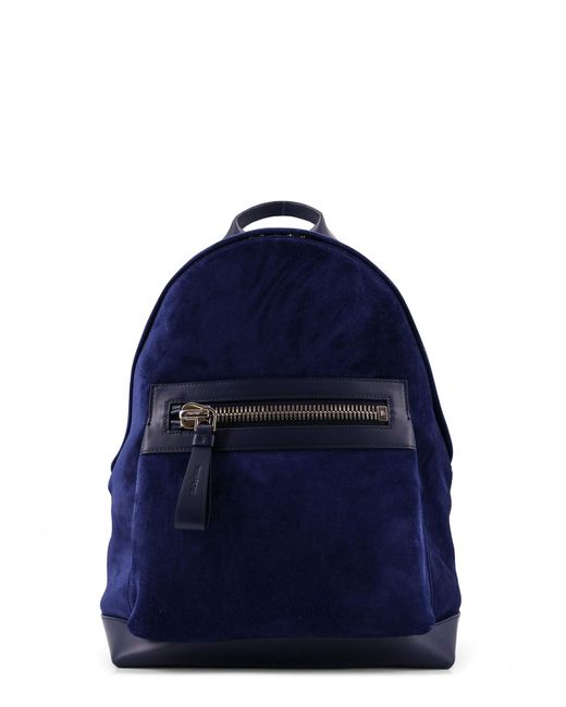 Tom Ford Blue Suede Backpack With Maxi Zip On The Front for men