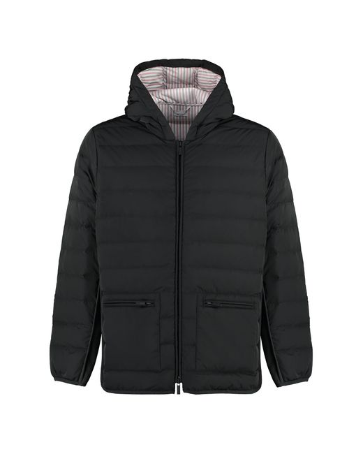 Thom Browne Black Hooded Down Jacket Polyester Padded for men