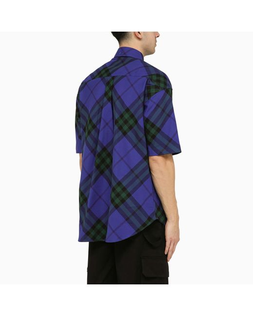 Burberry Blue Short Sleeved Check Shirt for men