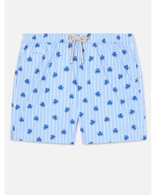 Mc2 Saint Barth Blue Striped Lighting Micro Swim Shorts With All-Over Octopus Print Swimshort for men