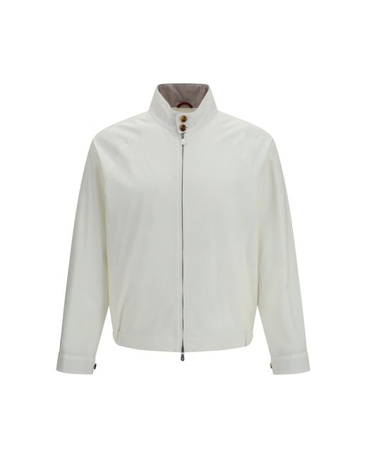 Brunello Cucinelli White Windproof Zip Jacket Off/Panama/Spago Cotton for men