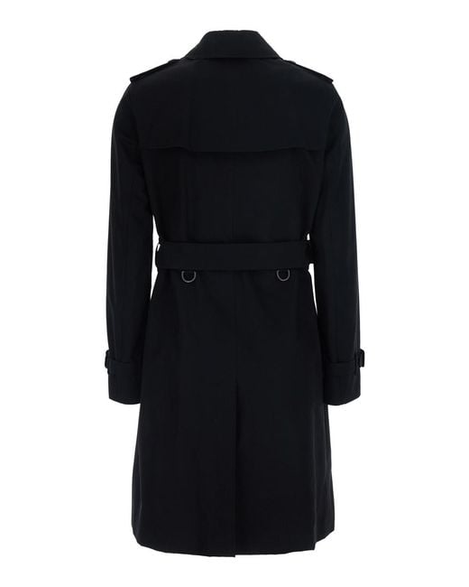 Burberry Black Short Trench Coat Kensington Cotton