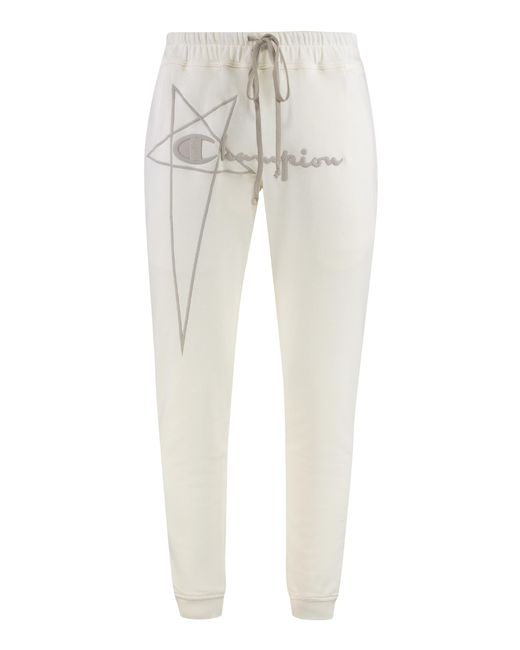 Rick Owens White Contrasting Logo Cotton Sweatpants Track Pants for men