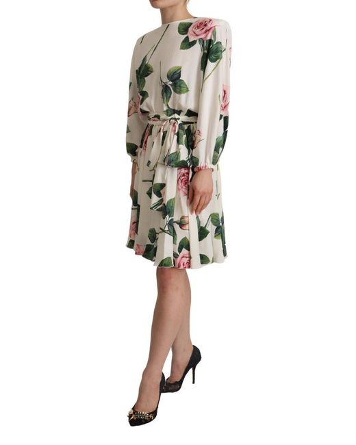 Dolce & Gabbana Multicolor Elegant Stretch Silk Pleated Rose Dress