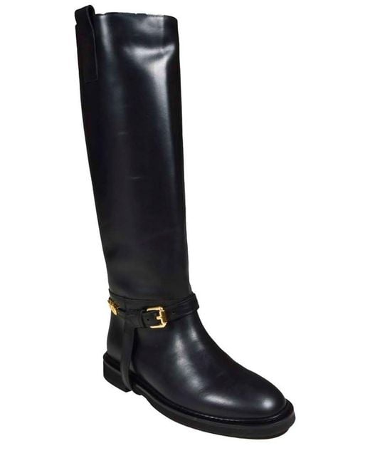 Moschino Black Logo Plaque Buckle Detailed Boots