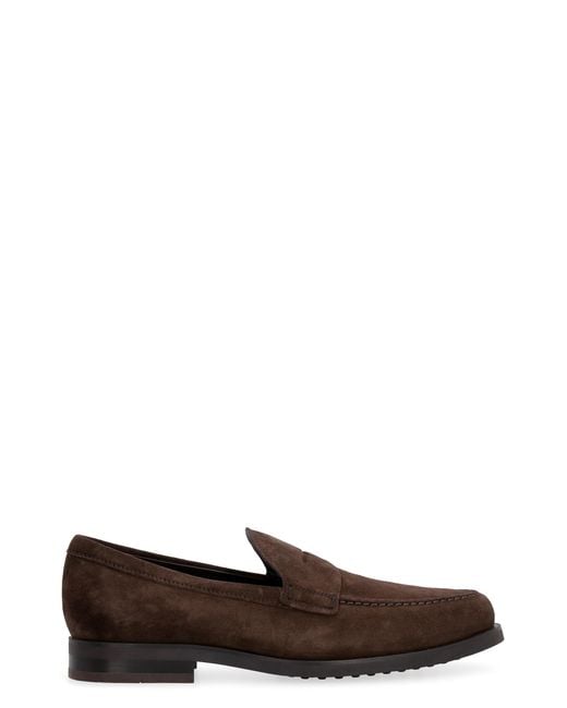 Tod's Brown Loafers Suede Leather for men