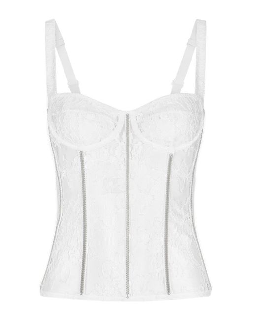 Dolce & Gabbana White Lace Lingerie Bustier With Straps