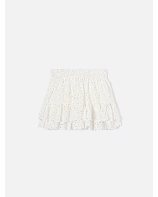 Mc2 Saint Barth White Evissa Jr Cotton Broderie Skirt With Double Ruffle
