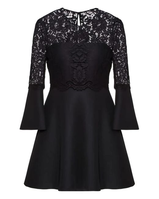 Valentino Black Lace-Paneled Flared Dress