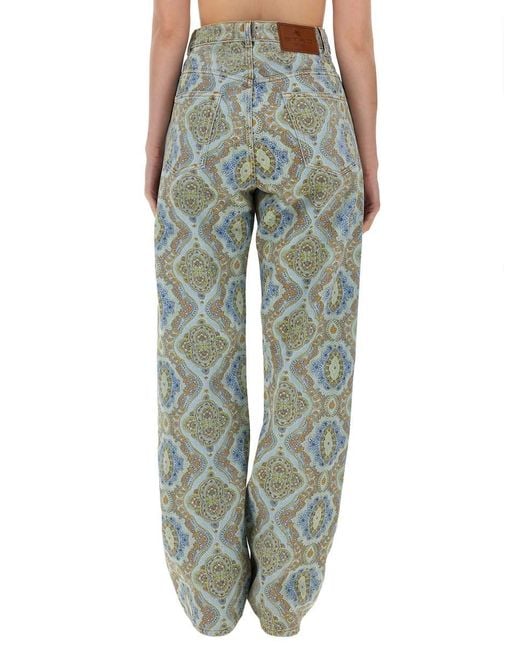 Etro Green Jeans Con Stampa Paisley