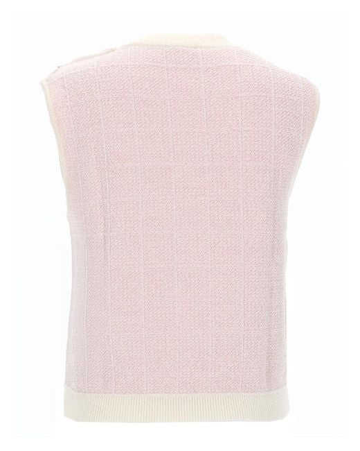 Balmain Pink Sleeveless Top With Jewel Buttons Cotton Tops