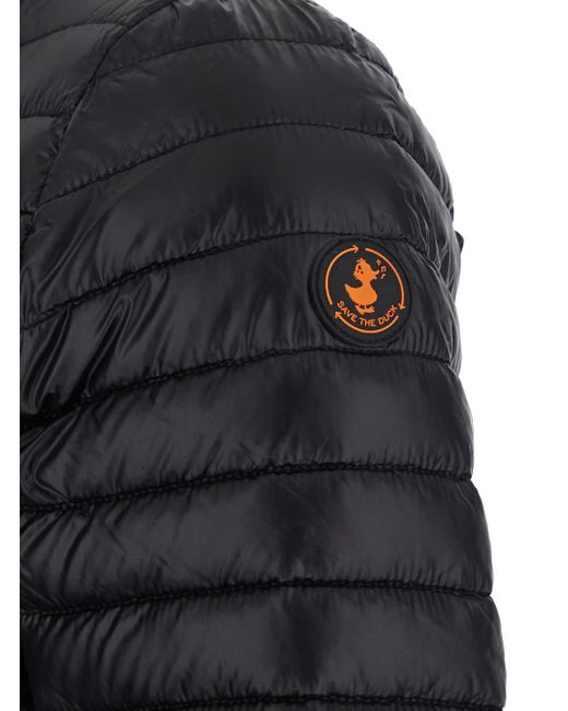 Save The Duck Black Twinkle Down Jacket With High Neck And Logo Patch On The Sleeve