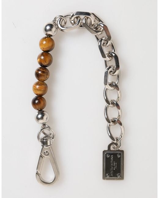 Dolce & Gabbana White Chain Brass Beaded Lobster Clasp Logo Bracelet Real Natural Gem Zamak for men