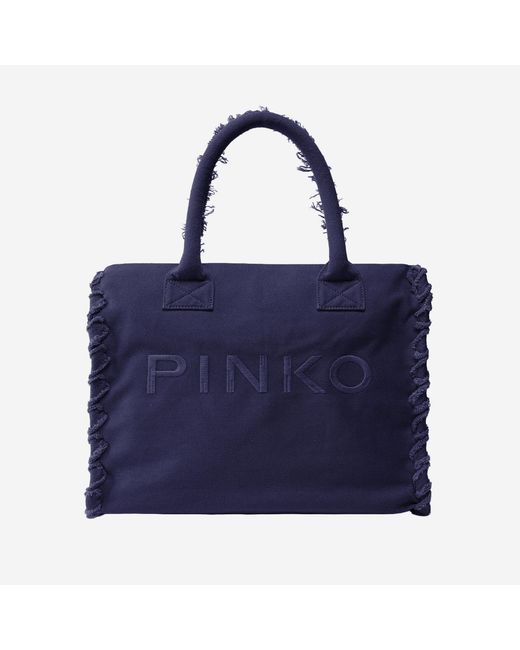 Pinko Blue Cotton Shopper Bag Handbags