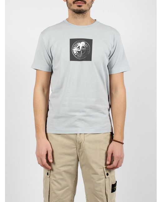 Stone Island Gray Stamp One Print T-shirt for men