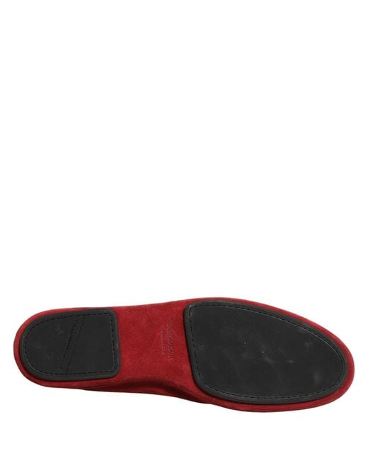 Dolce & Gabbana Red Suede Cross Slip On Dress Loafers Shoes for men