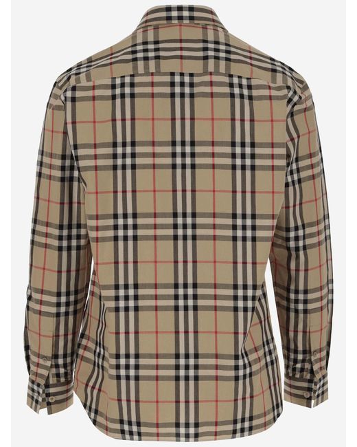 Burberry Brown Cotton Poplin Shirt With Check Pattern for men