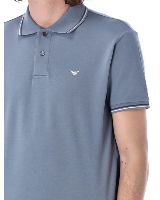Emporio Armani Blue Piqué Polo Shirt With Micro Eagle for men