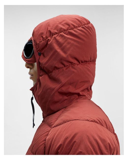 C P Company Red Eco-Chrome R Hooded Down Goggle Jacket for men