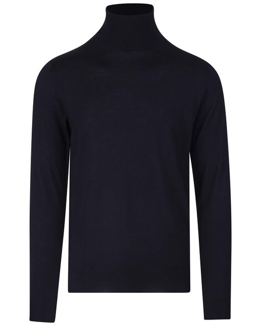 Fedeli Blue Cashmere And Silk Turtleneck Pullover for men