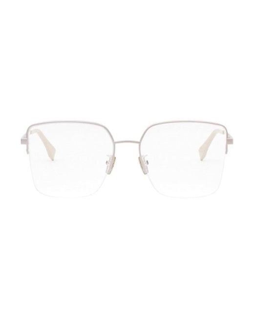 Fendi Metallic Eyeglasses Square Semi Rim, Frame And Clear Demo Lens Fe50091U028