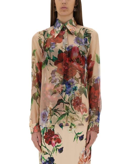 Dolce & Gabbana Multicolor Flower Print Chiffon Shirt