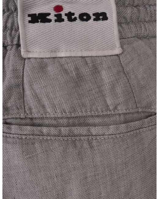 Kiton Gray Linen Trousers With Elasticised Waistband for men